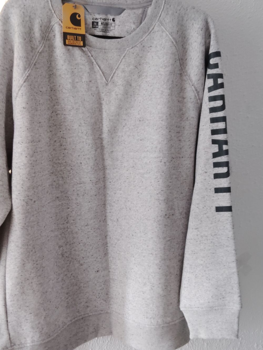 Carhartt Men's Light Gray Crewneck Sweatshirt - Logo Sleeve